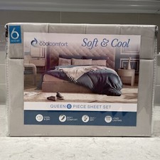6 Pc QUEEN Soft  Cool High IQ Cool Comfort Fabric Sheet Set Taupe / Gray Sheets