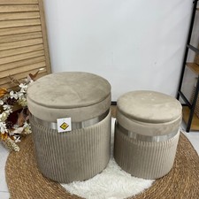 Set 2 Pouf Contenitore Velluto Tortora Sgabello Poggiapiedi Con Argento