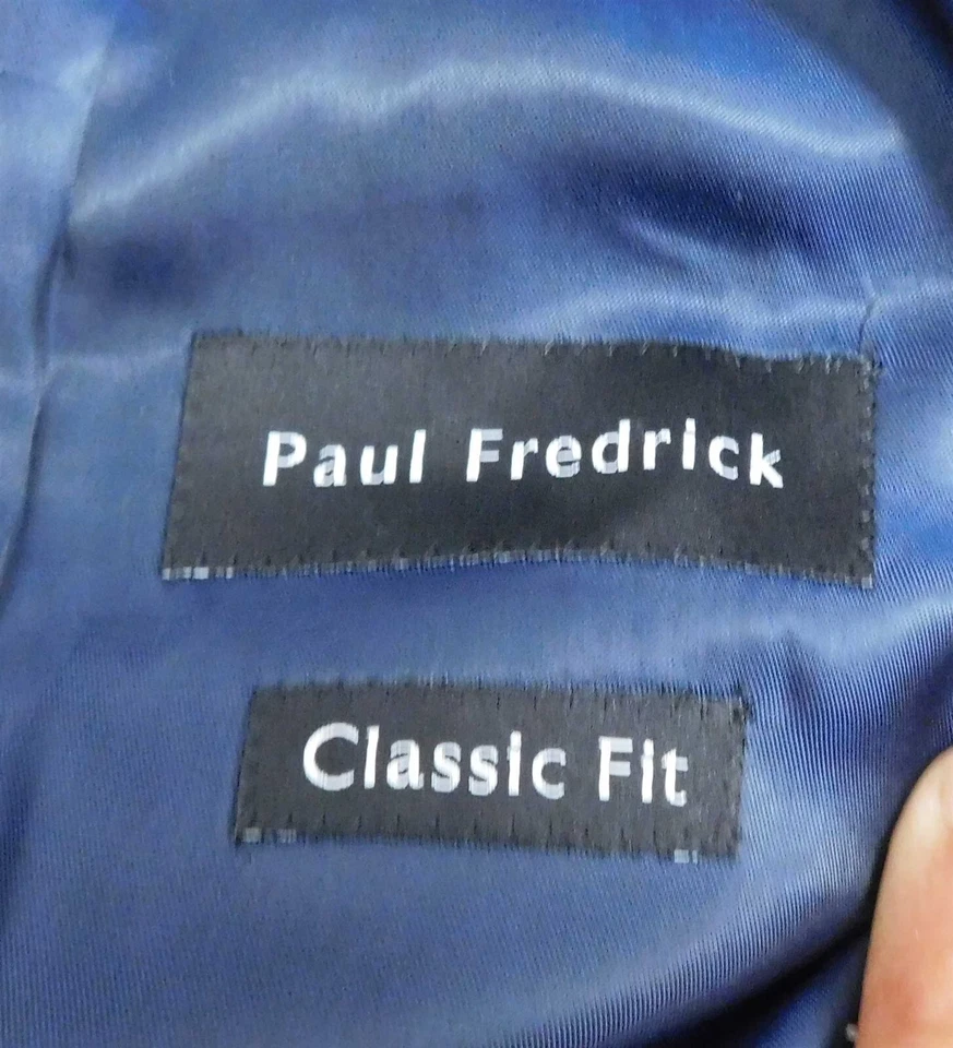 Paul Fredrick JHQ033W Men's Navy Tan Plaid Blazer Jacket 44R - Image 4 of 4