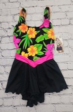 NWT Vintage 80s Sea Fair Tropical Floral Multicolor Swimsuit Size 11/12