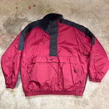 Vintage Nike Half Zip Pullover Jacket Red Black Large Quilted Anorak 90s Coat