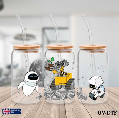 Walle-E UV DTF Aufkleber - 16oz Libbey Dose Glasfolie yd586
