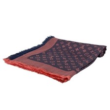 LOUIS VUITTON Stole Shawl Monogram Denim M78646 Rose Coral Wool Silk