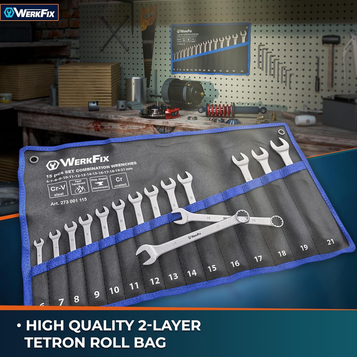 Combination Spanner Set 15-Piece 6-21 mm Made of CRV Steel, Laser ...
