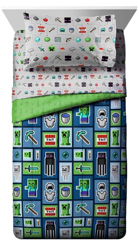 Minecraft Monster Hunters 4 Piece Twin Bed Set - Includes Reversible Comforte... - Picture 2 of 7