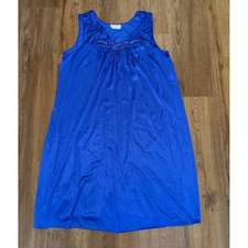 Vintage Vanity Fair Royal Blue Embroidered Nylon Nightgown Sleepwear Medium USA