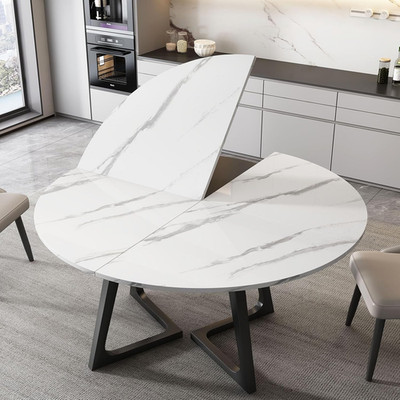 Large Foldable Round Tabletop - Space-Saving White Marble for Family Dinners 47