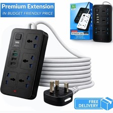 SURGE PROTECTED EXTENSION LEAD WITH 3USB, 1USB C & 4GANG WAY-2METER CABLE UKPLUG