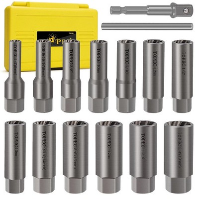 Topec 15PCS Deep Bolt Extractor Kit, 6mm-19mm Nut Extractor Socket Set, 3/8'' ...