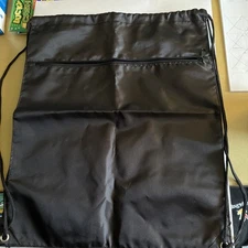 Cinch Sack Black Drawstring With Front Zipper Pocket New Without Tags. 17” X 14”