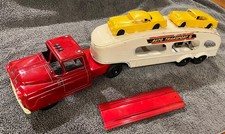 Vintage 1950s Marx Auto Transport Truck Pressed Steel Car Carrier Ramp 2 Cars