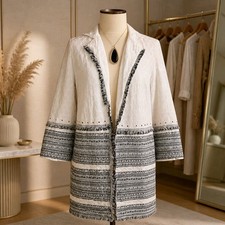 CHICO' S NWT 159 size 2 L 12/14 cotton eyelet white ALABASTER women's jacket