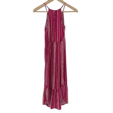 Kids Old Navy Pink White Striped Maxi Dress Ruffle Hem Halter Neck Size XL