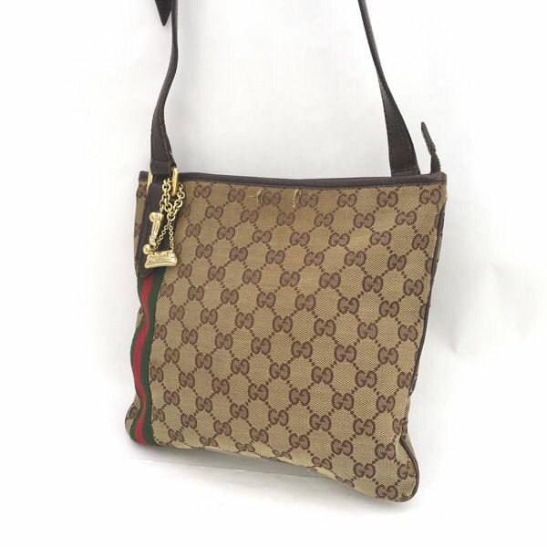 Gucci GG Canvas Sherry Line Brown Shoulder Bag 144388-002053