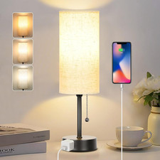 Bedside Table Lamp for Bedroom, 3-Color Small Lamps with Pull Chain, Bedroom Tab