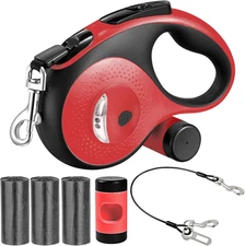 26ft Retractable Dog Leash - Heavy Duty, Chew-Proof w/LED Light & Poop Bag Dispe