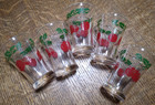 5 VINTAGE 50's Red Tomato Juice Glasses~Green Leaves~Very Good Condition — photo 3