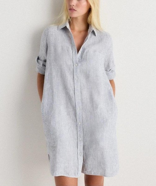 Women Tahari Dress White Linen 34