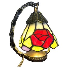 Rose Flower Stained Glass Table Lamp Night Lamp Bedroom Decor Vintage Light