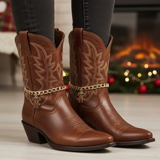 Women 2PCS Boot Chain Bracelets Western Shoe Christmas Candy Cane Charm Holidays
