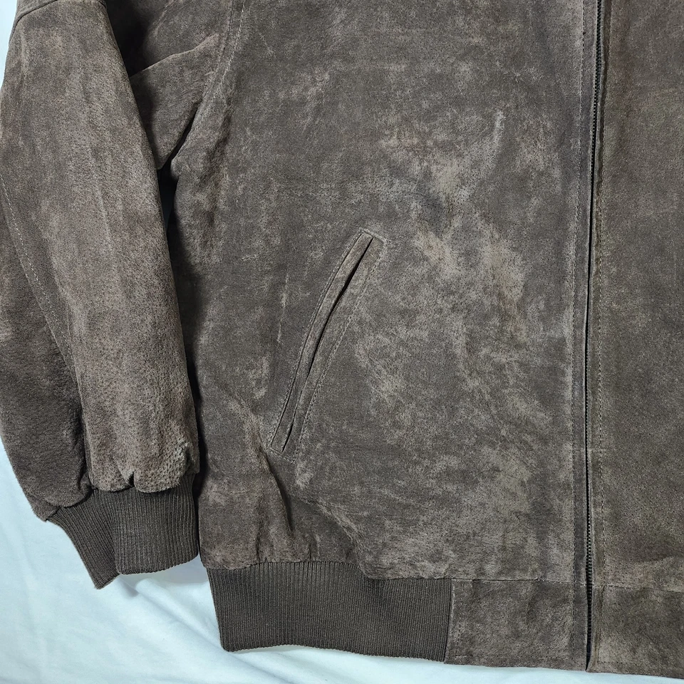 Boston Harbour Genuine Suede Leather Bomber Jacket Brown Men’s XXL Lined - Image 4 of 4