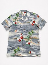 Paradise Found Hawaiian Shirt Floral and Coastline Vintage Sz M NWOT