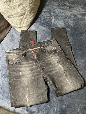 DSQ2 DSquared2 Men s Sz 34 Grey Red Designer Slim Fit Jeans Made In Italy