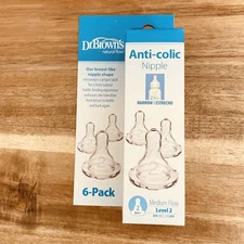 Dr Brown's Anti Colic Baby Bottle Nipple 6 Pack Narrow Level 2 Nipples