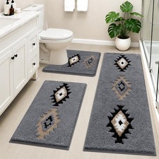 HEBE Boho Bathroom Rugs Set 3 Piece, Non Slip Washable Bath Mat Set, Ultra