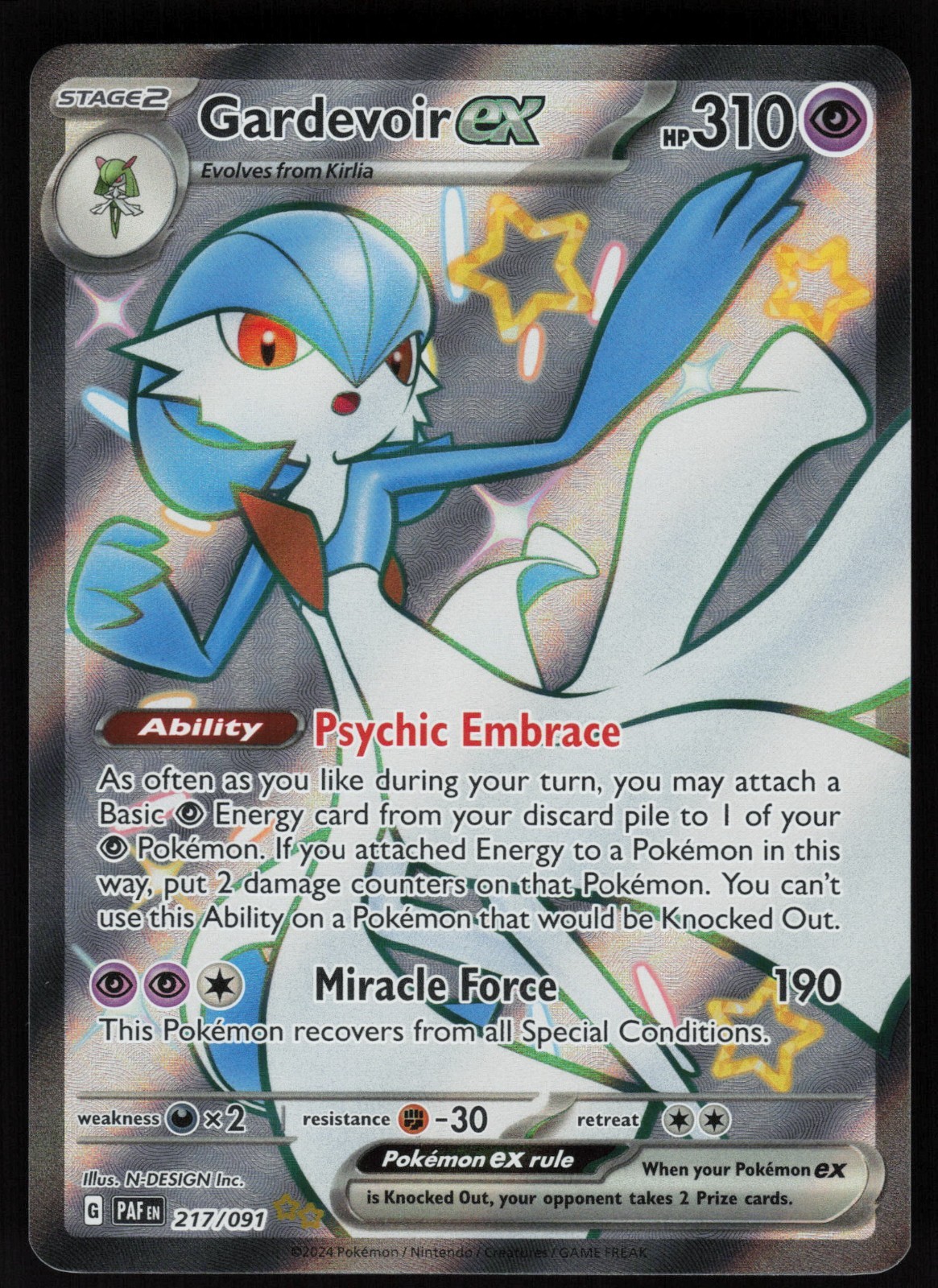 Pokemon Paldean Fates Gardevoir ex 217/091 NM Card