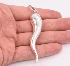 3.5" Huge Cornicello Italian Horn Pendant Charm Real 925 Sterling Silver