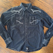 Rock 47 Wrangler Western Shirt Mens 2XL Black Pearl Snap Cowboy Embroidered EUC