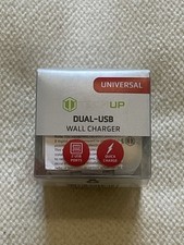 Dual-USB Wall Charger 2 Ports, Quick Charge, Blue And White. No Cord