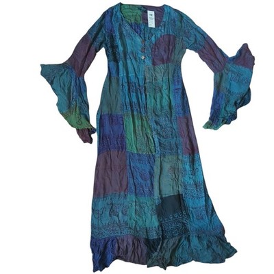 New Kathmandu Imports Duster Kimono Womens S/M Deity Print Patchwork Bell Sleeve