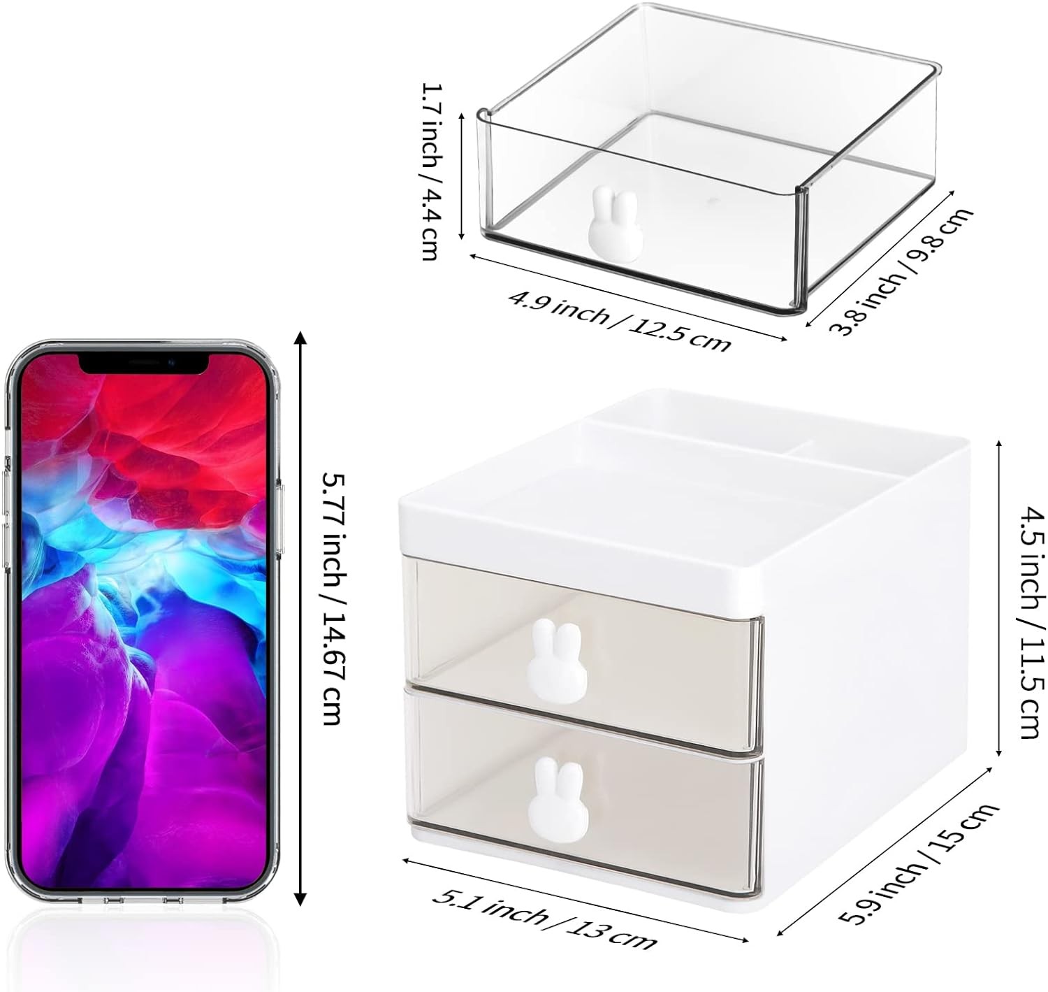 LETURE Small Desk Organizer With Drawer, Office Desktop Storage Box, White 