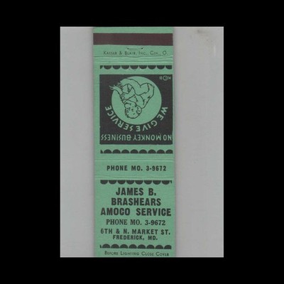 Vintage Matchbook Cover James B. Brashears Amoco Service Frederick MD