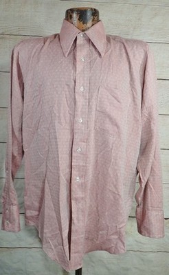 Vtg 70s Arrow Dagger Collar Sanforized Disco Shirt Mens L Red White Diamond AOP