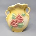Vintage Hull USA Double Handle Vase Flower Yellow Pink 6/2-100