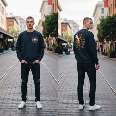 Scotch & Soda Mens Navy Blue Embroidered Polar Bear Crewneck Sweatshirt