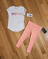 NEW Nike Little Girl Heart Tee Full-length Legging Set, Coral sz 4