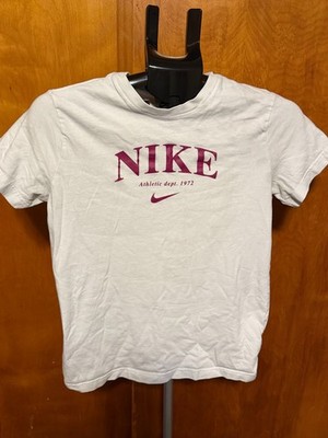 Nike Athletic Dept 1972 White Pink Graphic T Shirt Youth Large Y2K Swoosh Tee