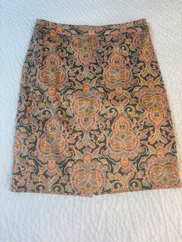 J. CREW The Pencil Skirt Women’s Size 4 Career Orange Green Mini Zipper Boho