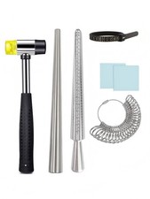 Unused 7Pcs Ring Sizer Mandrel Set Jewelry Making Resizing Tool Kit with Hammer