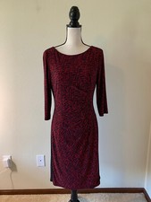 LAUREN RALPH LAUREN Women Size 10 Red Crew Neck Half Sleeve Sheath Dress