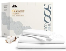 Mayfair Linen 500 Thread Count Cotton Sheet White Twin Sheet Set,3-Piece