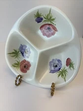 Vintage E Radford Hand Painted Flower Snack Nut Dip 3 Section Serving Dish Bowl