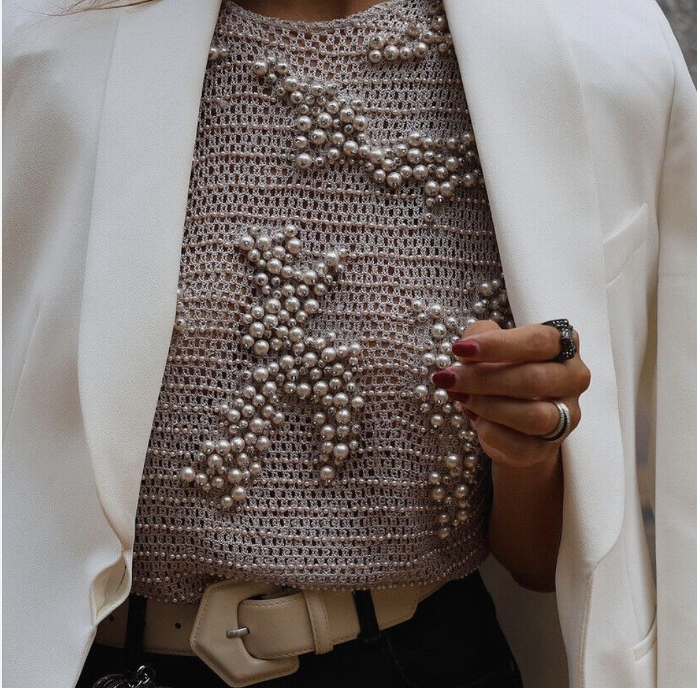 ZARA KNITWEAR TOP WITH FAUX PEARLS LIMITED EDITION LIGHT ZARA KNITWEAR TOP WITH FAUX PEARLS LIMITED EDITION LIGHT