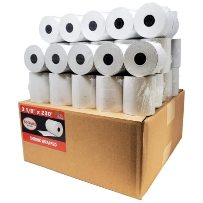 BUYREGISTERROLLS THERMAL RECIEPT PAPER 3 1/8" X 230 50 ROLLS CASH REGISTER TAPE BPA FREE ROLLS