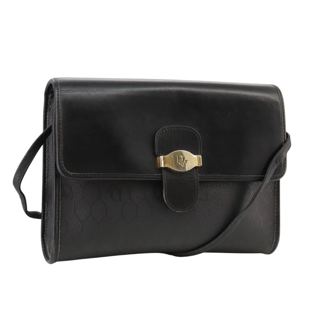 Christian Dior sac à bandoulière toile nid d'abeille PVC cuir noir authentique 106172