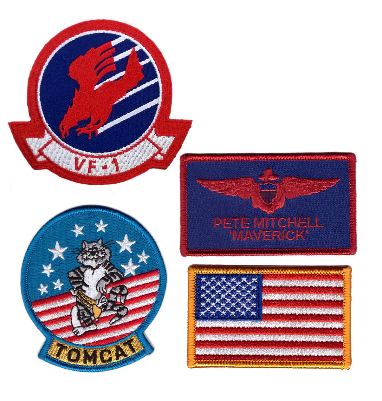 4pc Maverick Pete Mitchell Top Gun Patch for VELCRO® BRAND Hook Fasteners